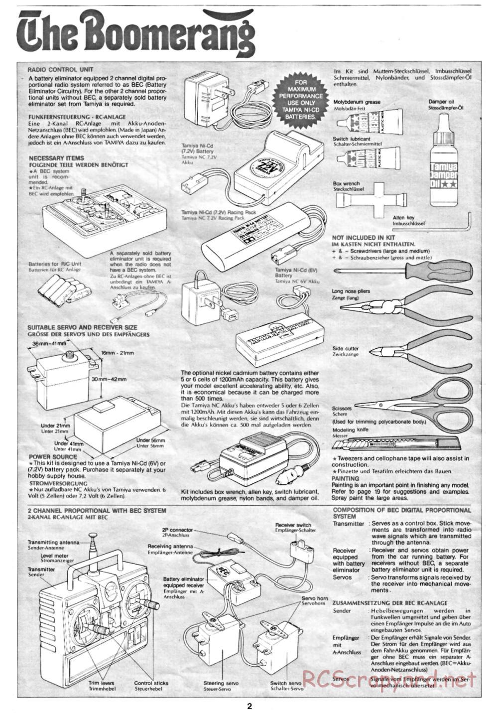 Tamiya - The Boomerang - 58055 - Manual - Page 2