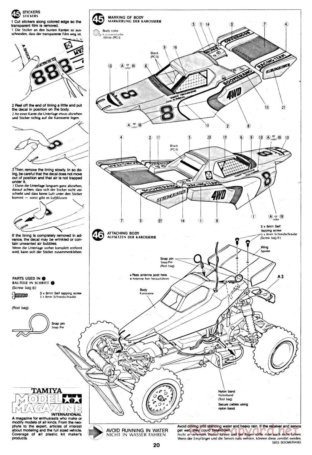 Tamiya - The Boomerang - 58055 - Manual - Page 20