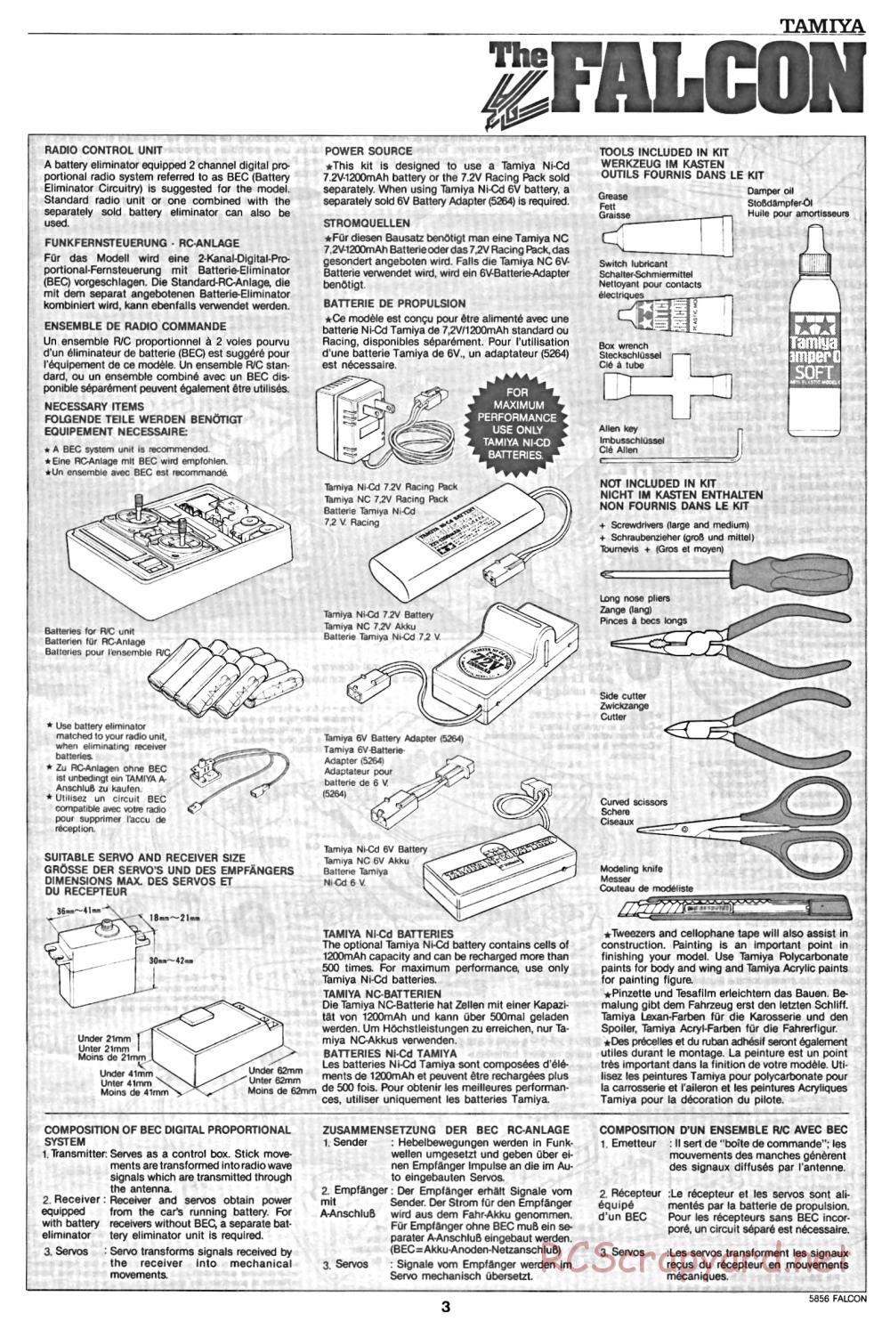 Tamiya - The Falcon - 58056 - Manual - Page 3