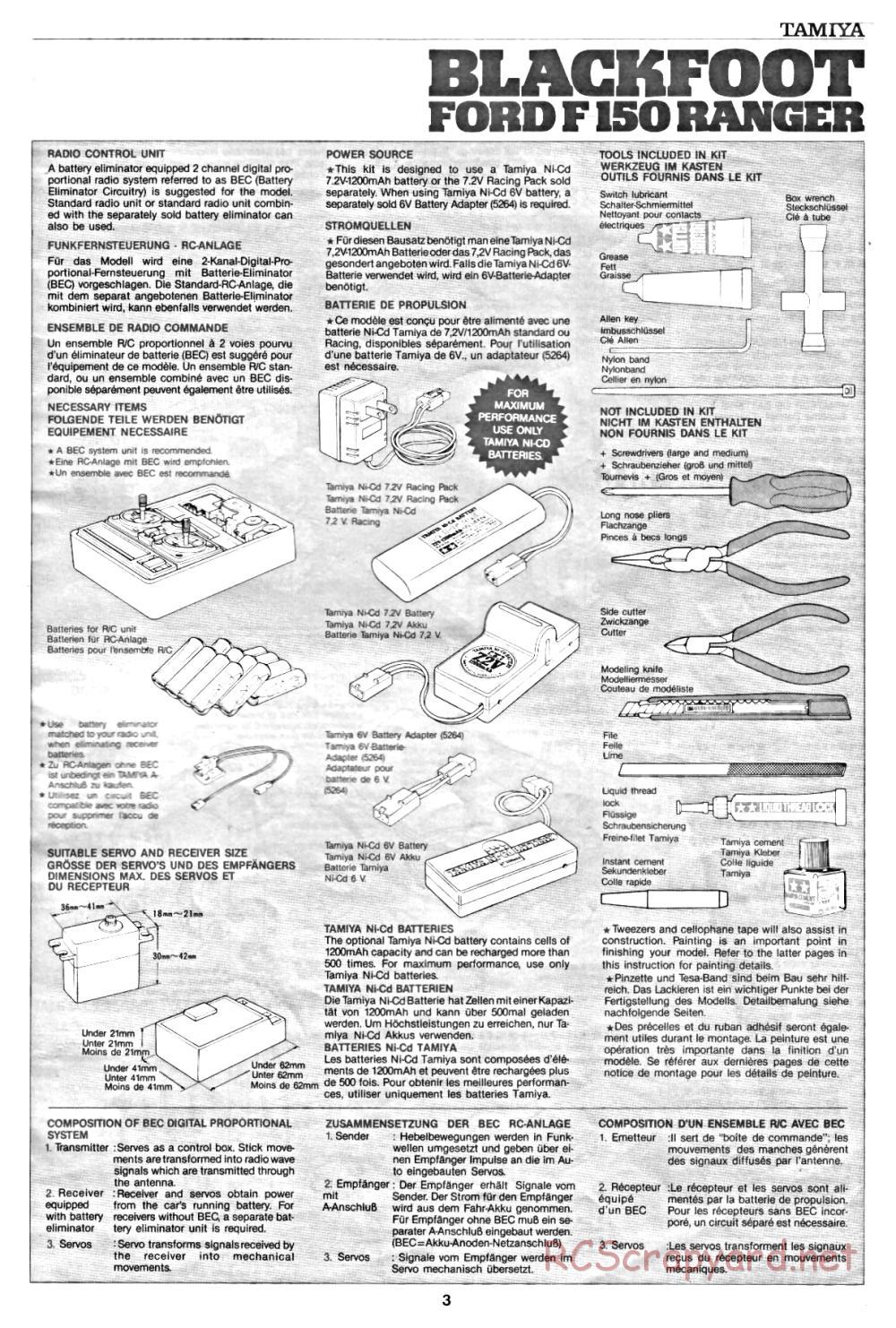 Tamiya - Blackfoot - 58058 - Handleiding - Page 3