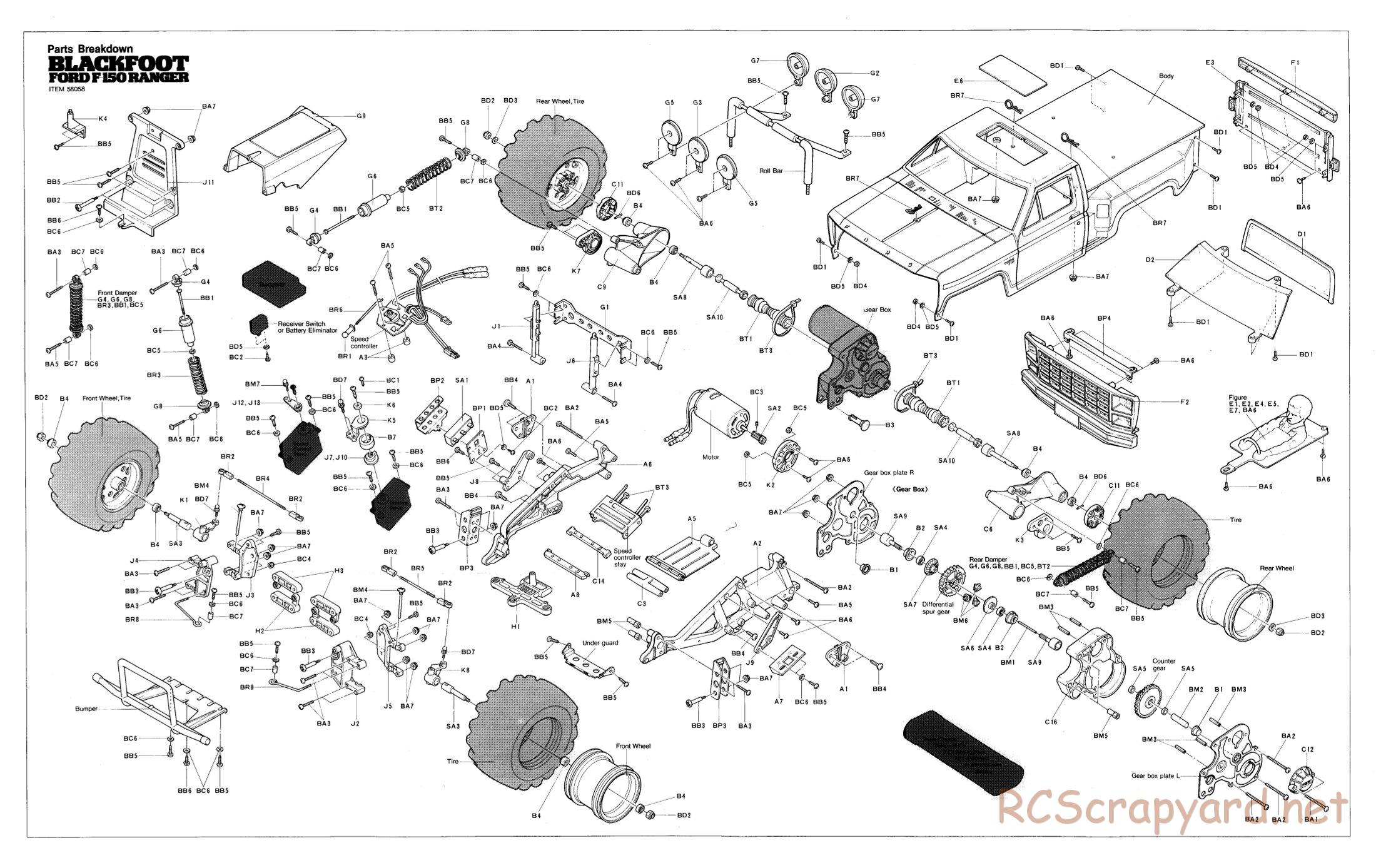 Tamiya - Blackfoot - 58058 - Exploded View