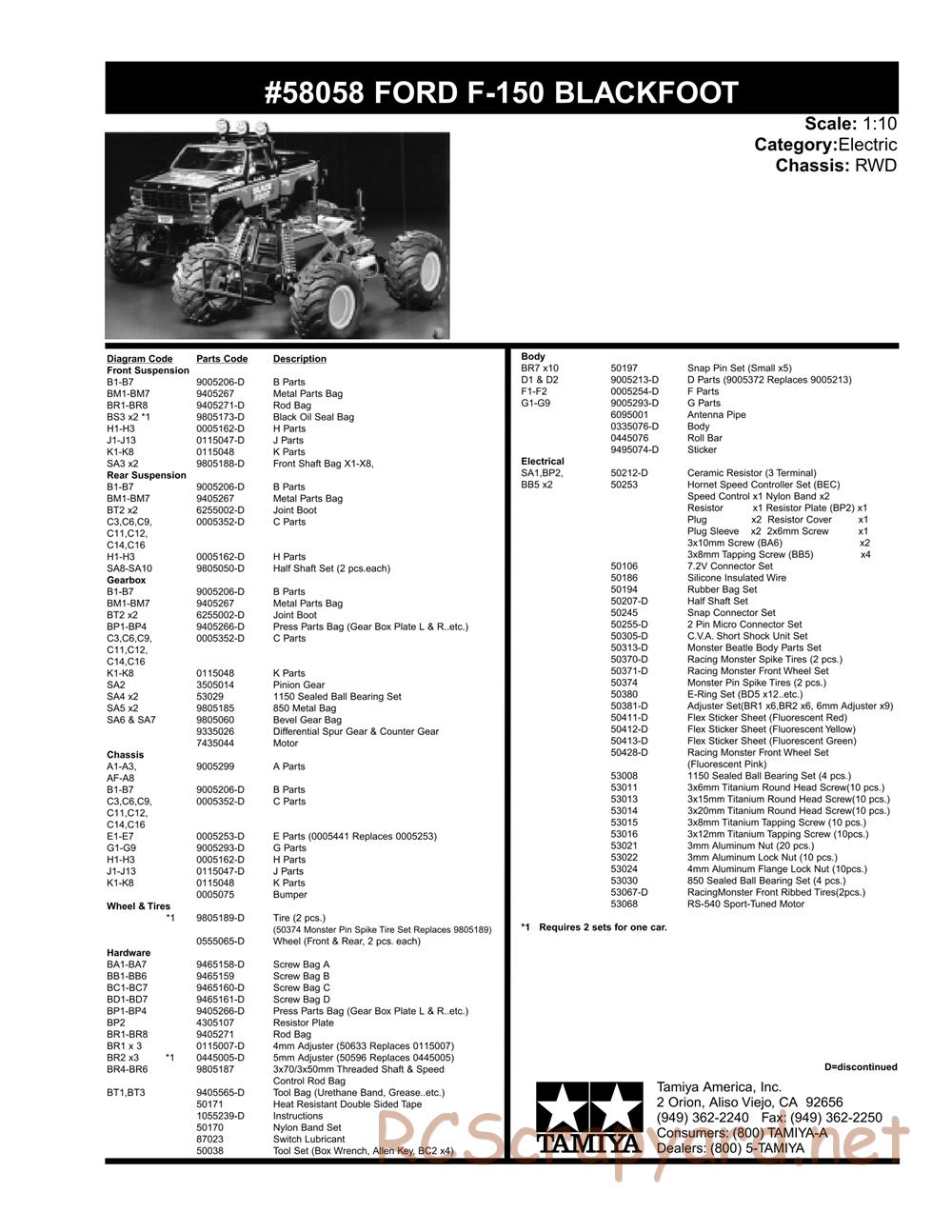 Tamiya - Blackfoot - 58058 - Parts List - Page 2