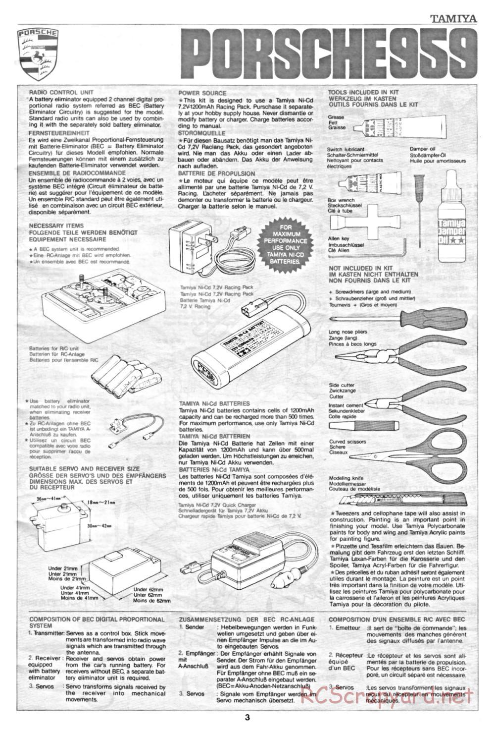 Tamiya - Porsche 959 - 58059 - Manual - Page 3