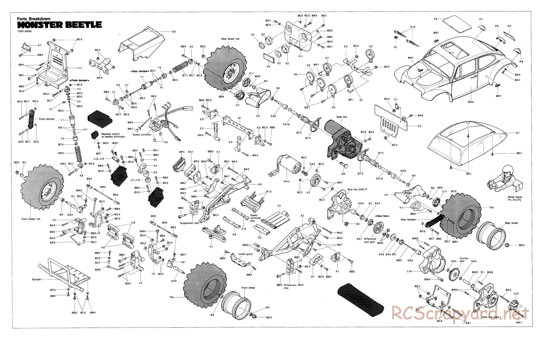 Tamiya - Monster Beetle - 58060 - Exploded View