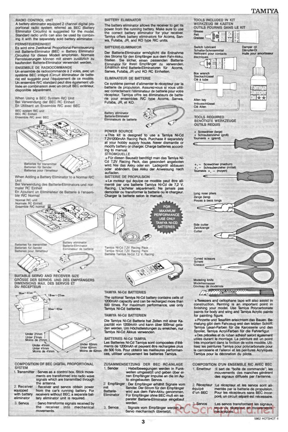 Tamiya - Hot-Shot II - 58062 - Manual - Page 3