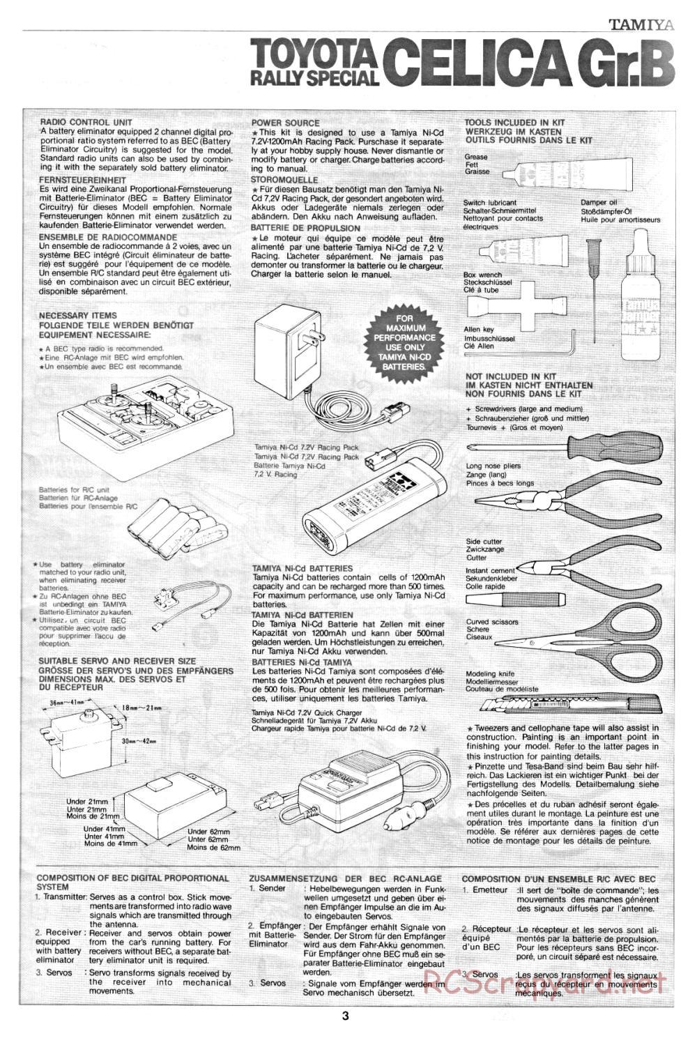 Tamiya - Toyota Celica Gr.B Rally Special - 58064 - Manual - Page 3