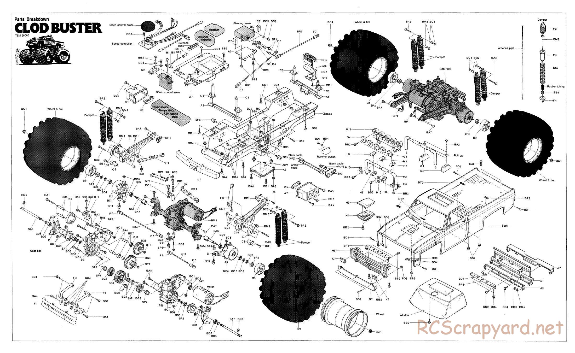 Tamiya - Clod Buster - 58065 - Exploded View