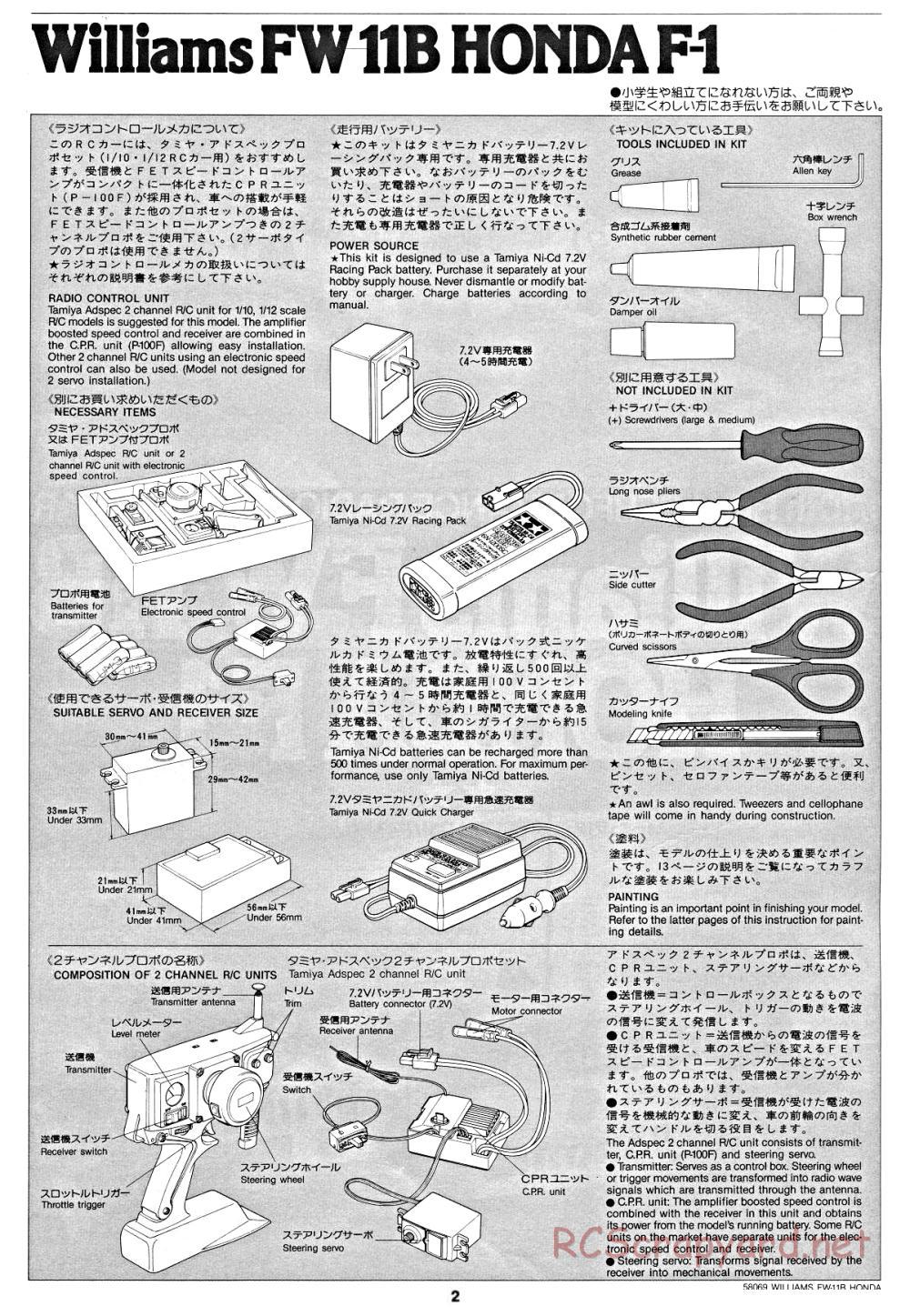 Tamiya - Williams FW-11B Honda F1 - 58069 - Manual - Page 2
