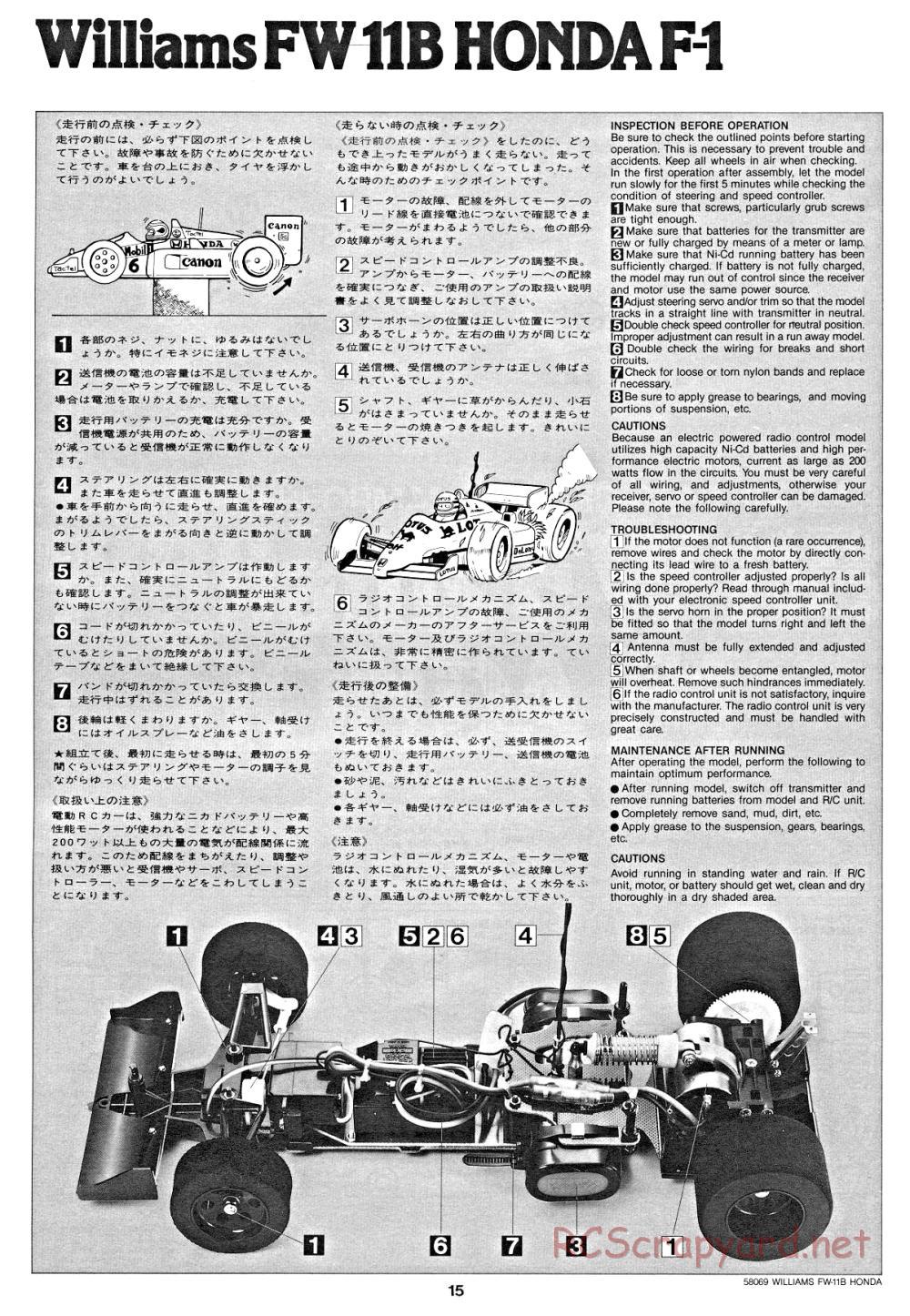 Tamiya - Williams FW-11B Honda F1 - 58069 - Manual - Page 15