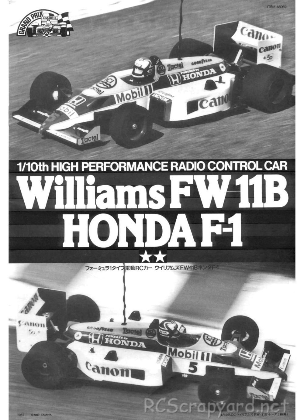 Tamiya - Williams FW-11B Honda F1 - 58069 - Manual