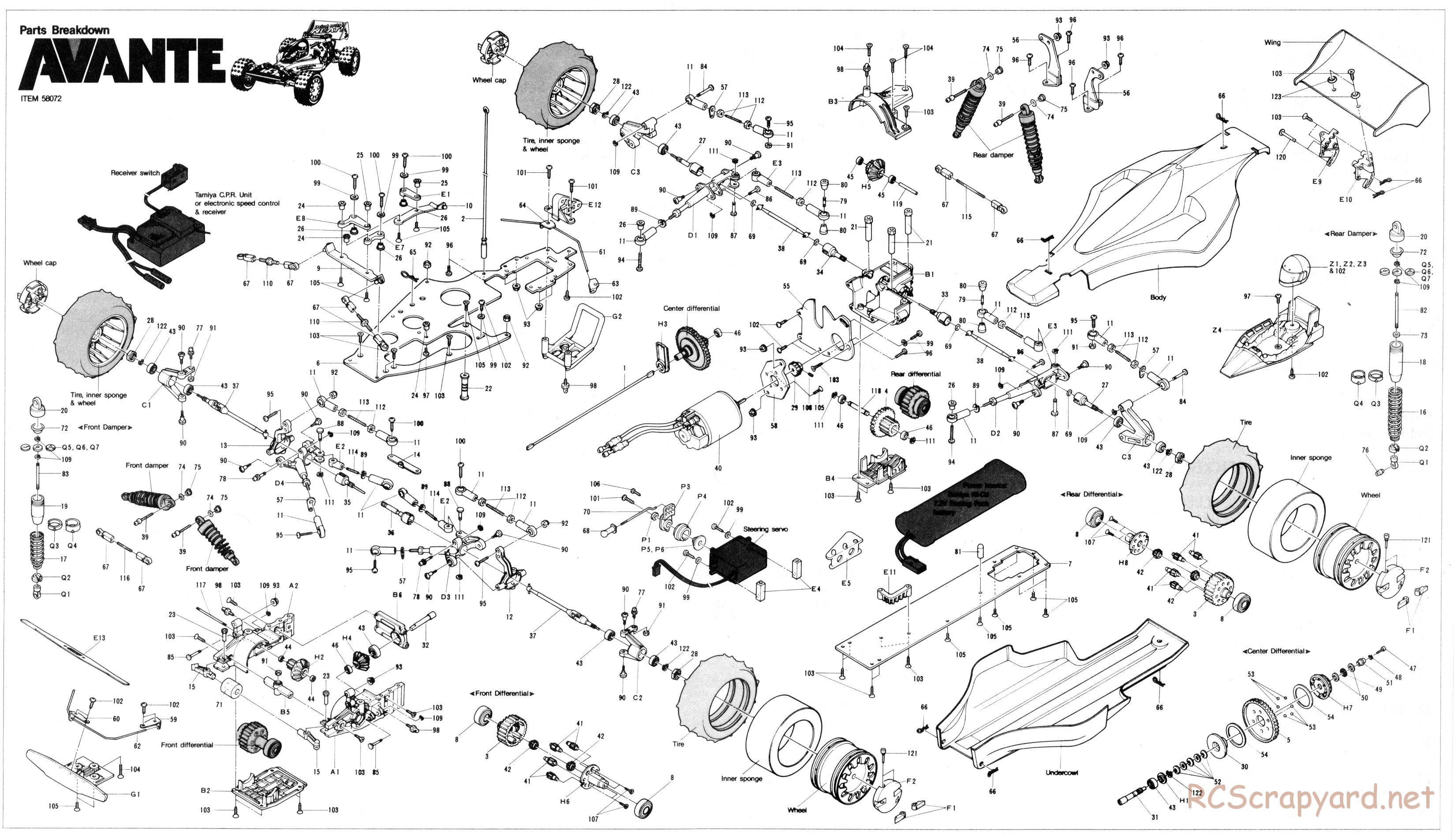 Tamiya - Avante - 58072 - Exploded View