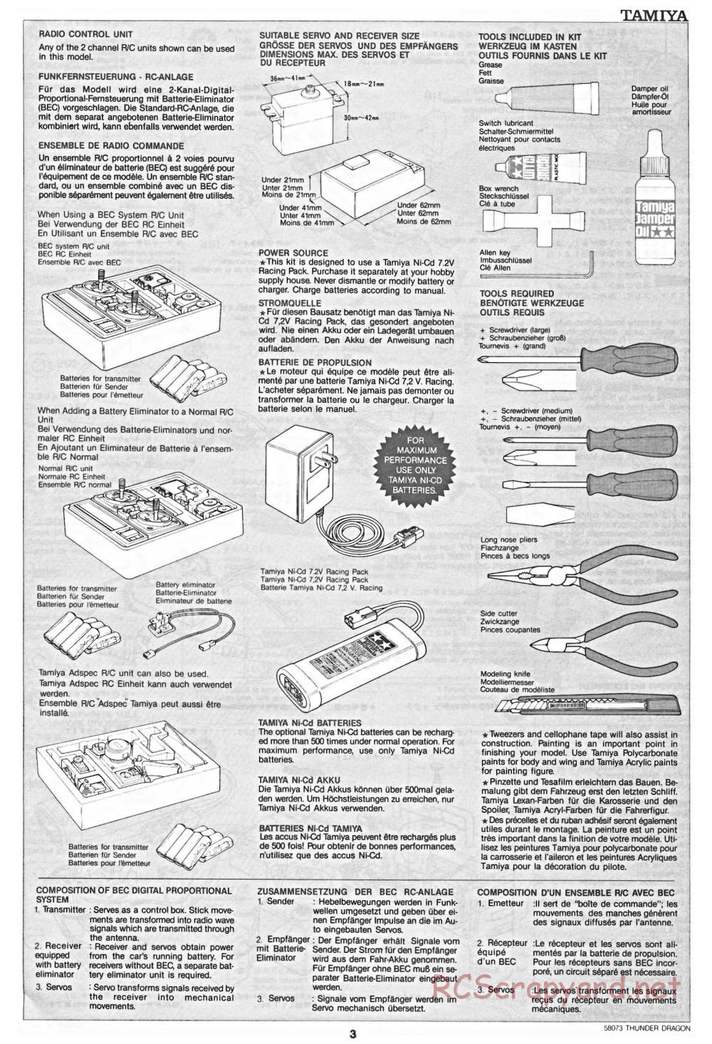 Tamiya - Thunder Dragon - 58073 - Manual - Page 3