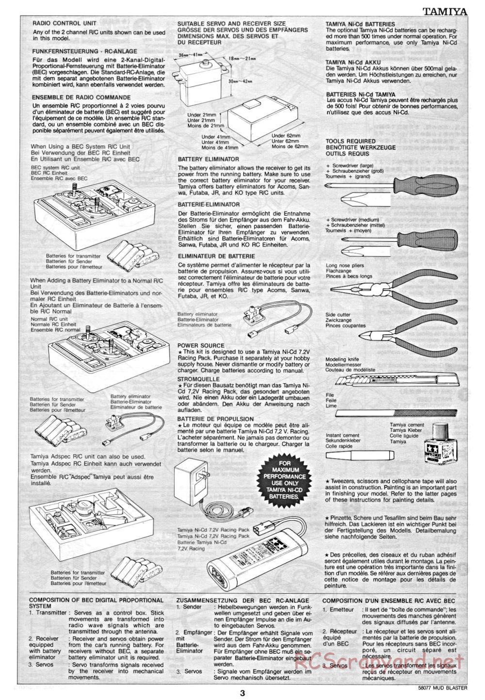 Tamiya - Mud Blaster - 58077 - Manual - Page 3