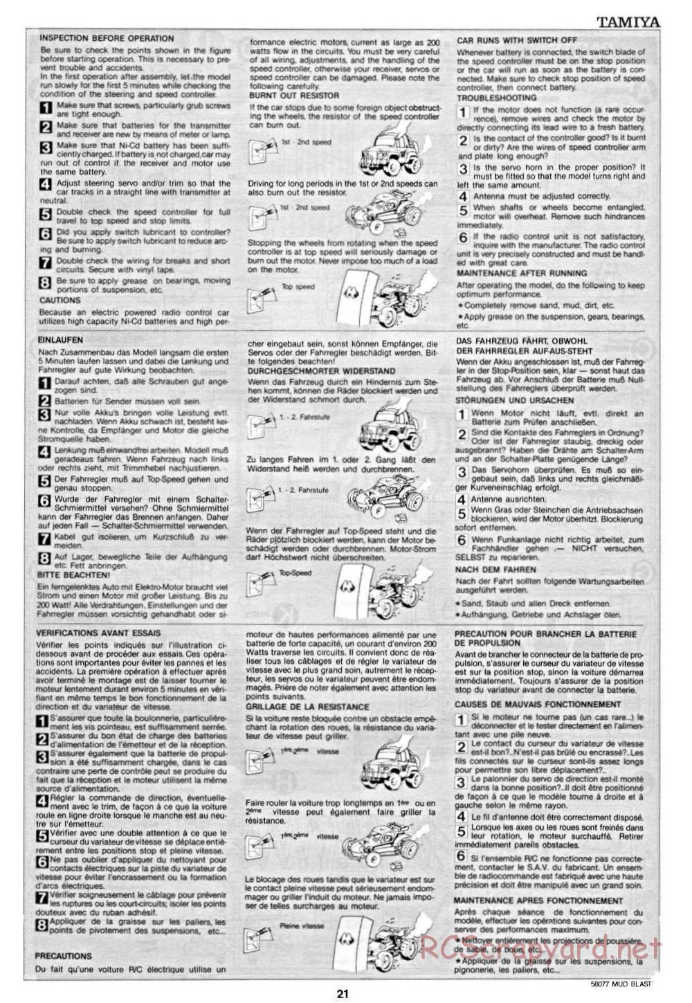 Tamiya - Mud Blaster - 58077 - Manual - Page 21