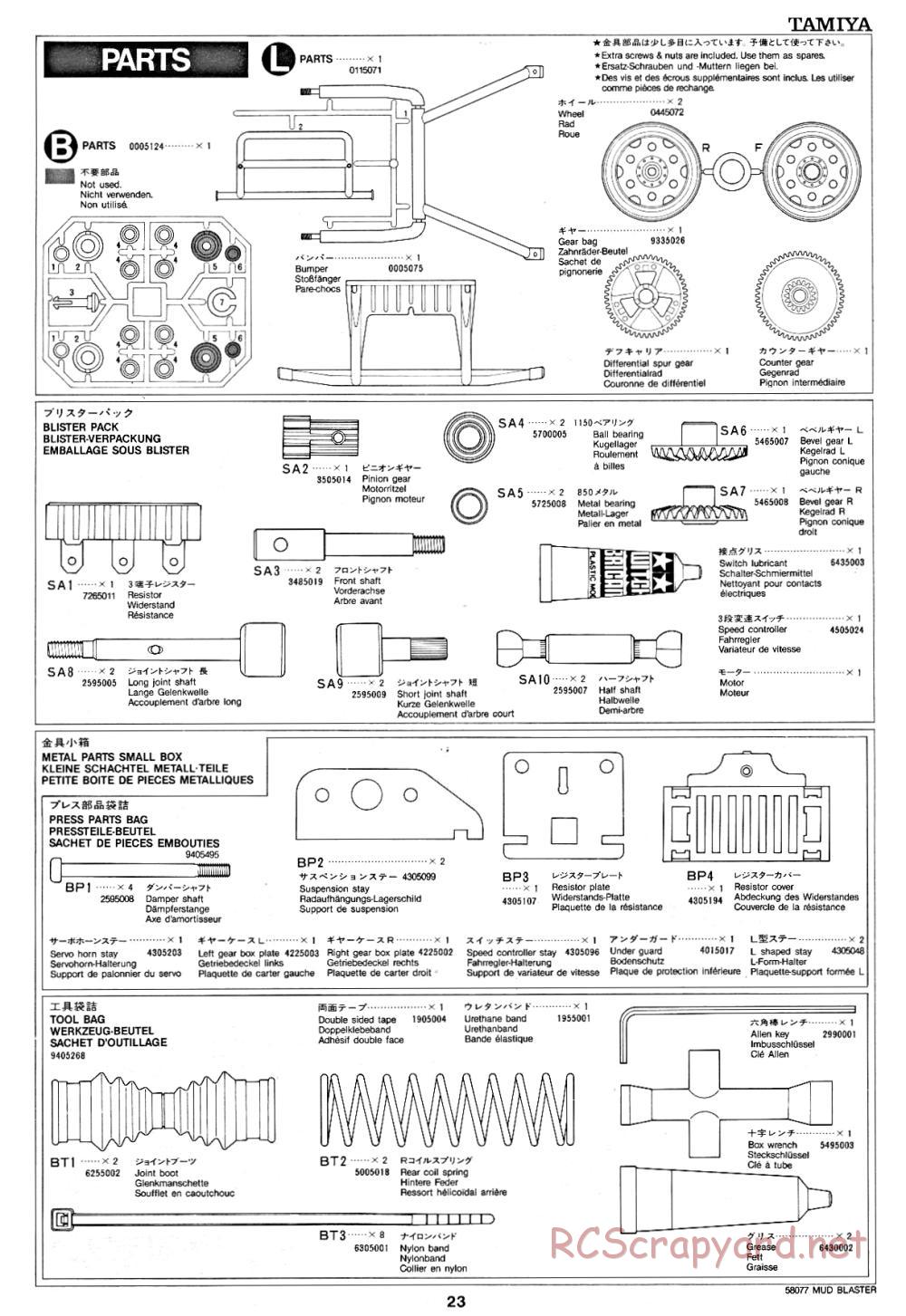 Tamiya - Mud Blaster - 58077 - Manual - Page 23