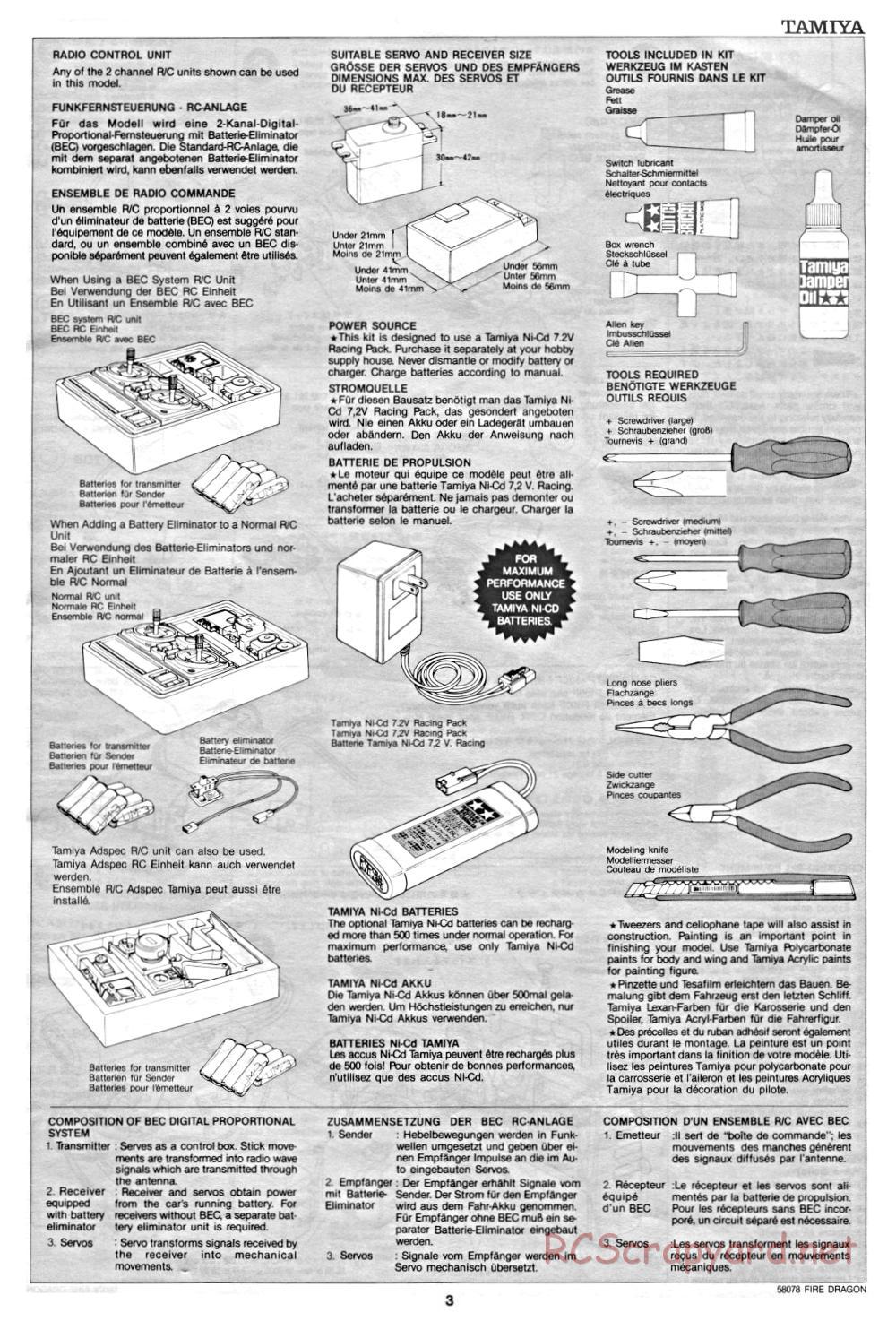 Tamiya - Fire Dragon - 58078 - Manual - Page 3