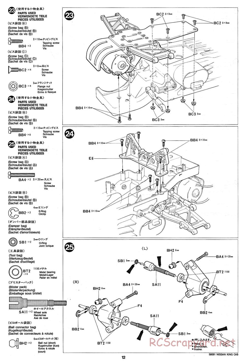 Tamiya - Nissan King Cab - 58081 - Manual - Page 12