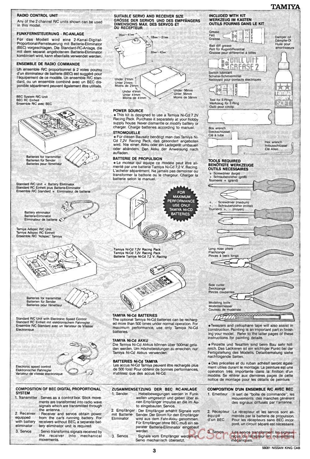 Tamiya - Nissan King Cab - 58081 - Manual - Page 3