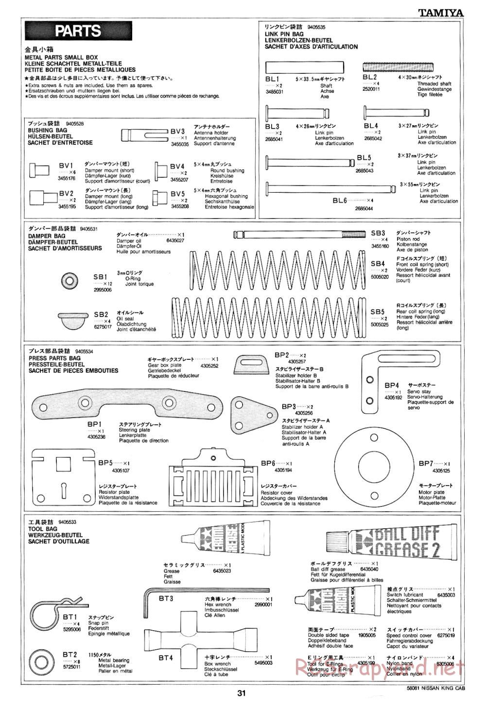 Tamiya - Nissan King Cab - 58081 - Manual - Page 31