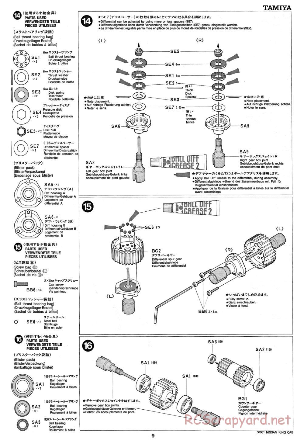 Tamiya - Nissan King Cab - 58081 - Manual - Page 9