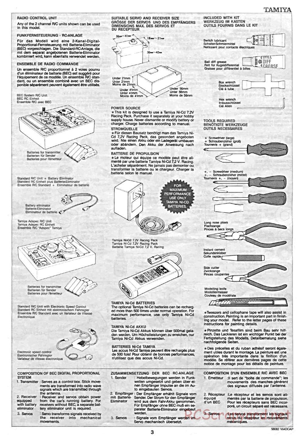 Tamiya - Madcap - 58082 - Manual - Page 3