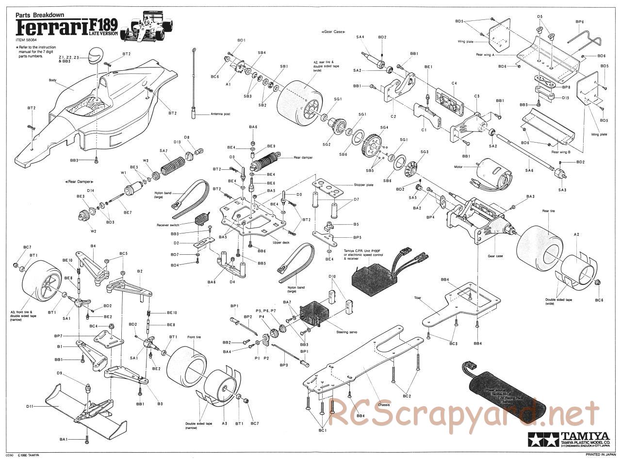 Tamiya - Ferrari F189 Late Version - 58084 - Exploded View