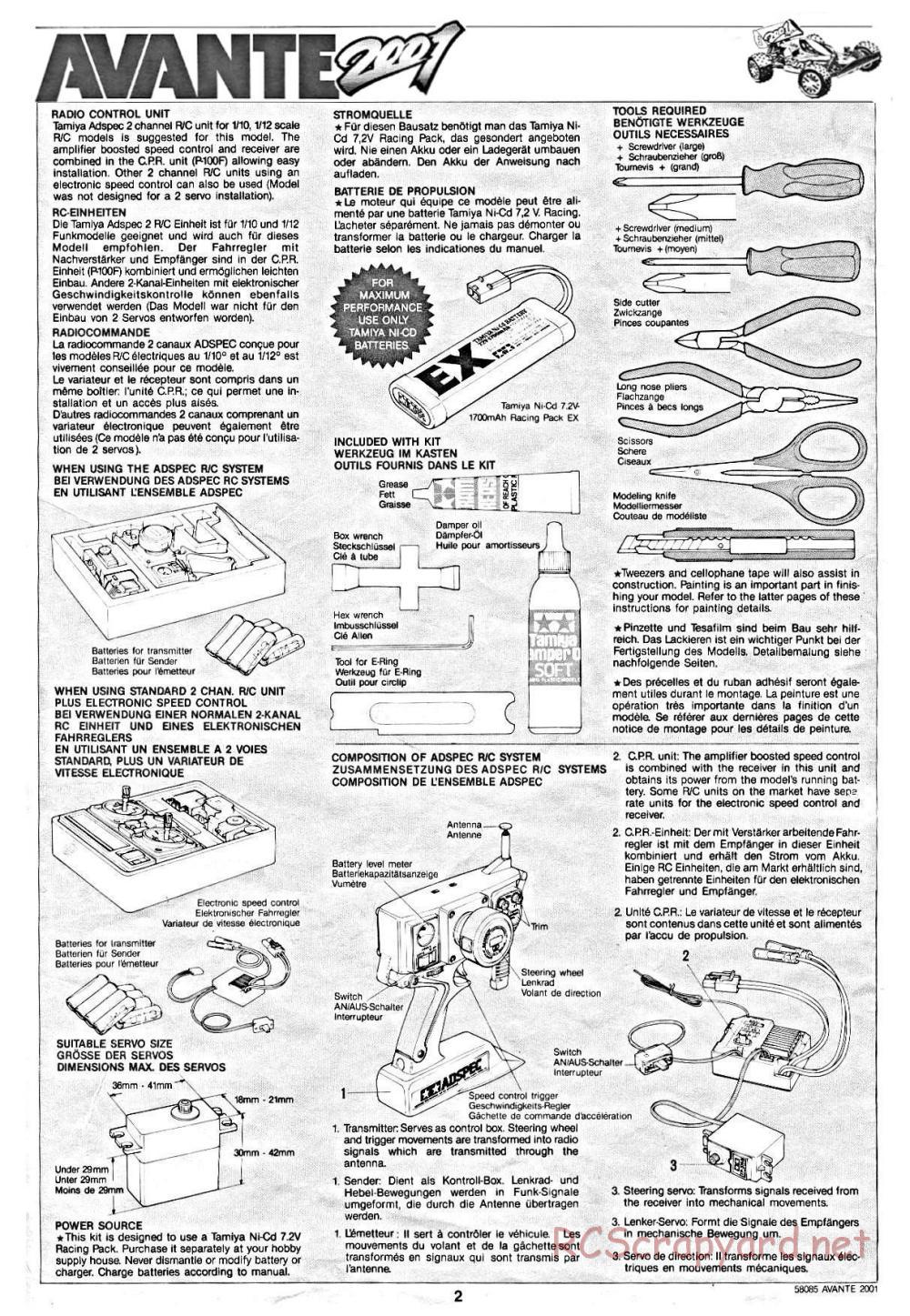 Tamiya - Avante 2001 - 58085 - Manual - Page 2