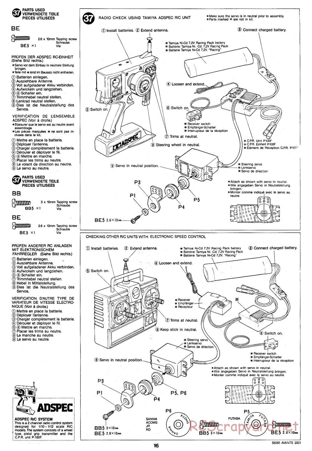 Tamiya - Avante 2001 - 58085 - Manual - Page 16