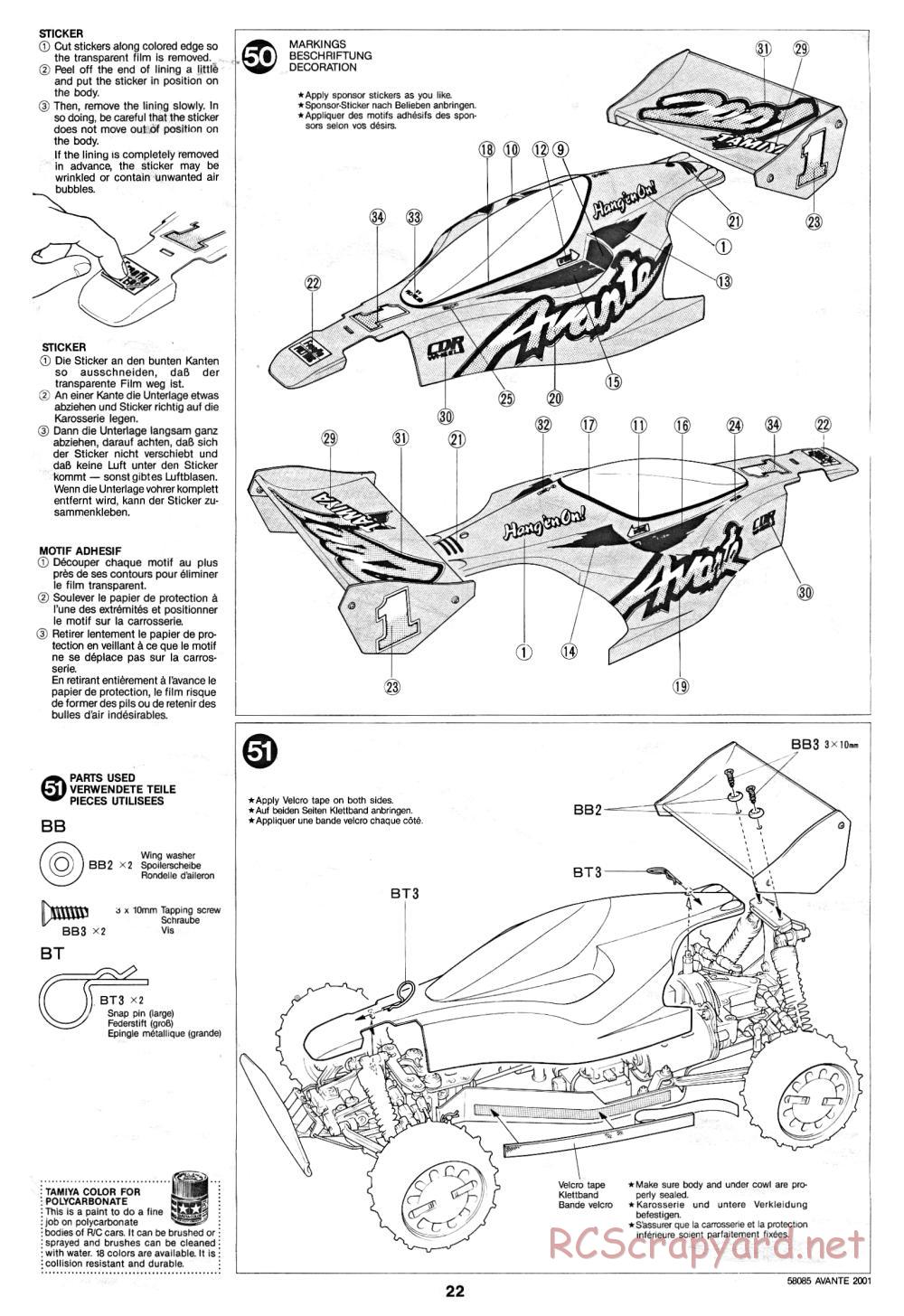 Tamiya - Avante 2001 - 58085 - Manual - Page 22