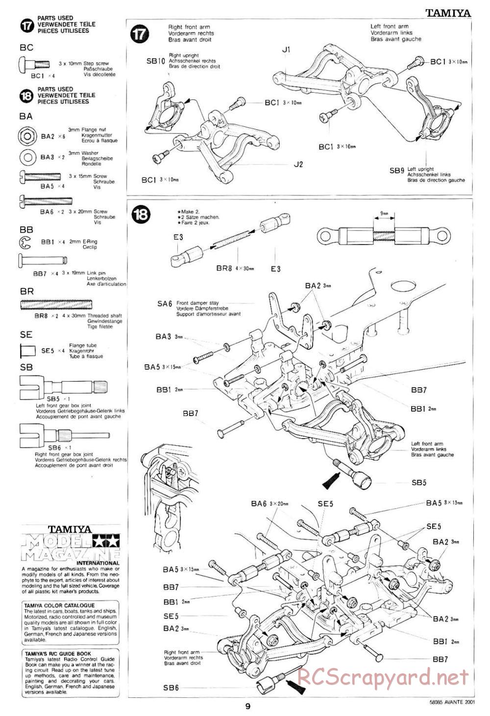 Tamiya - Avante 2001 - 58085 - Manual - Page 9