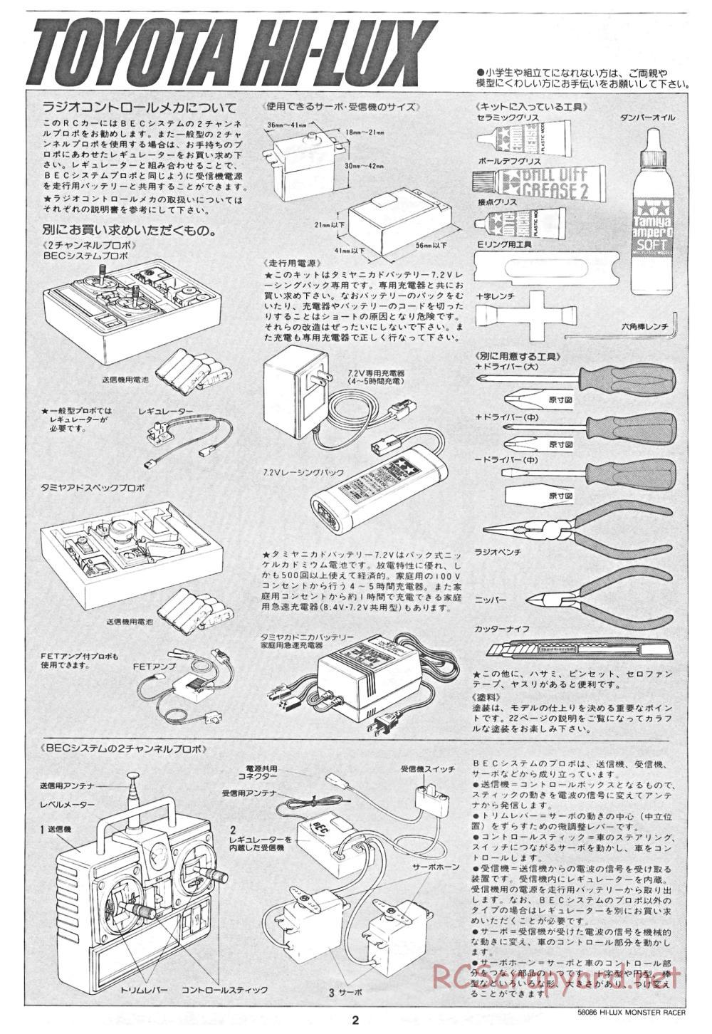 Tamiya - Toyota Hilux Monster Racer - 58086 - Manual - Page 2