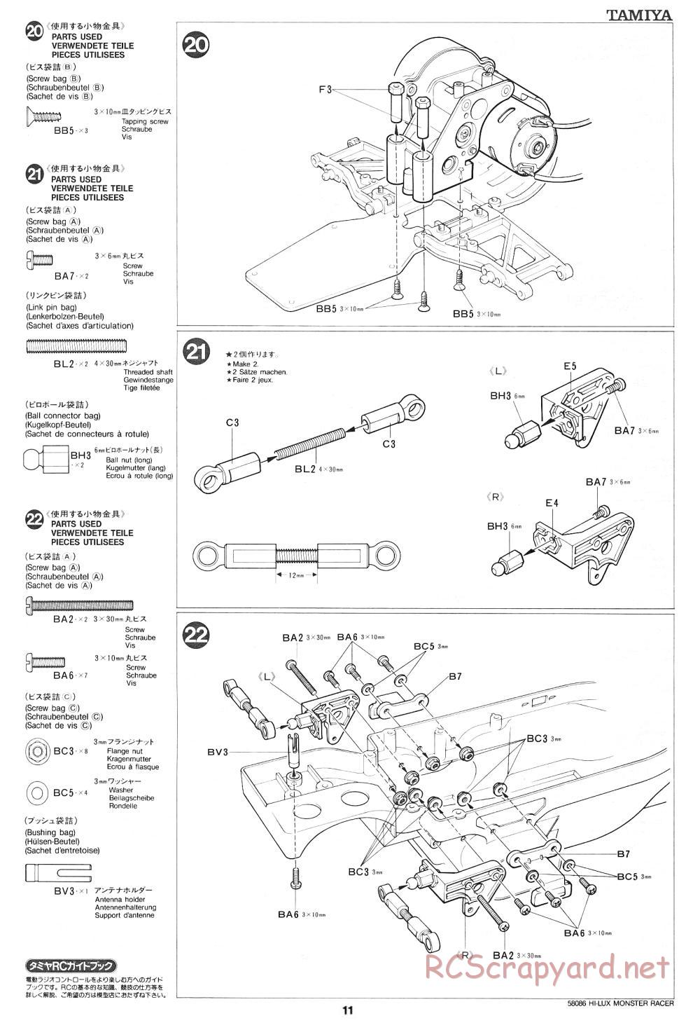 Tamiya - Toyota Hilux Monster Racer - 58086 - Manual - Page 11