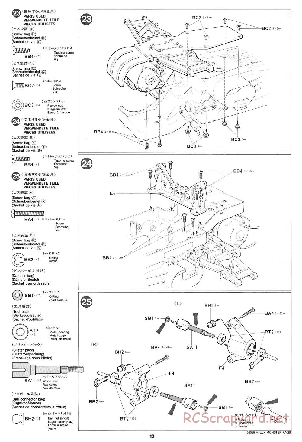 Tamiya - Toyota Hilux Monster Racer - 58086 - Manual - Page 12