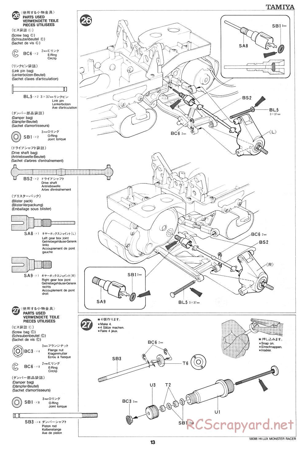 Tamiya - Toyota Hilux Monster Racer - 58086 - Manual - Page 13