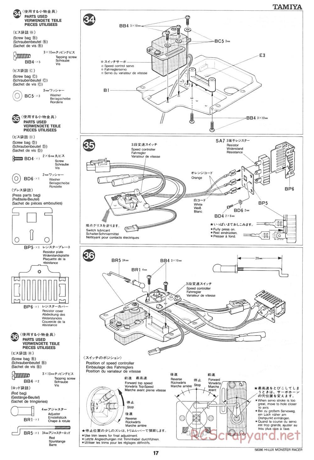 Tamiya - Toyota Hilux Monster Racer - 58086 - Manual - Page 17