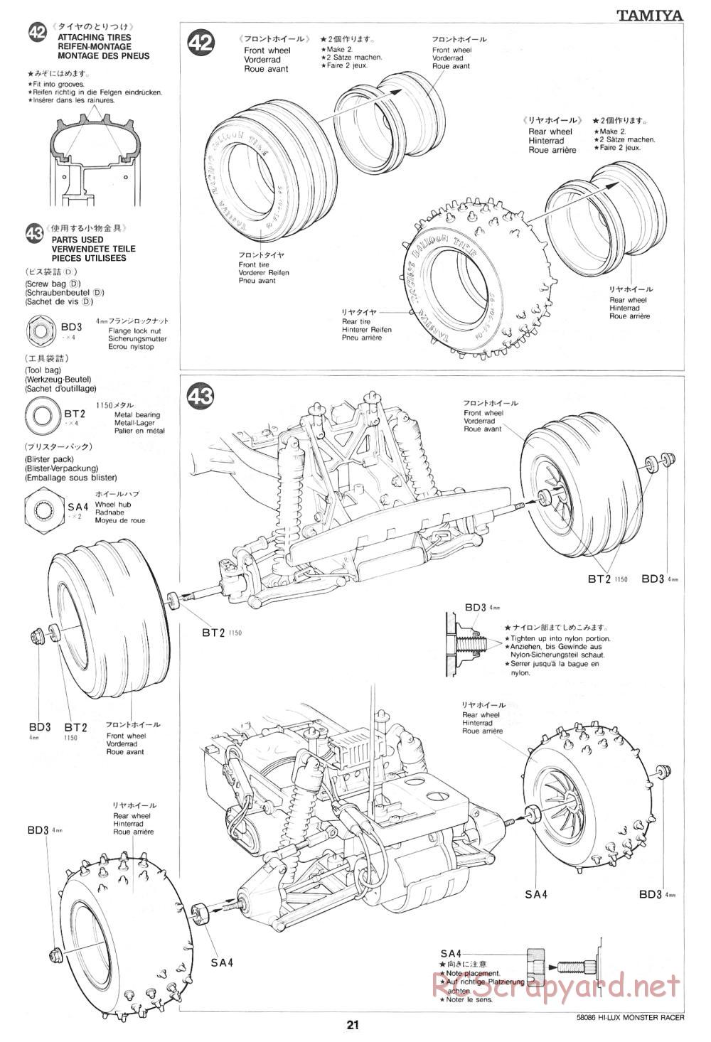 Tamiya - Toyota Hilux Monster Racer - 58086 - Manual - Page 21