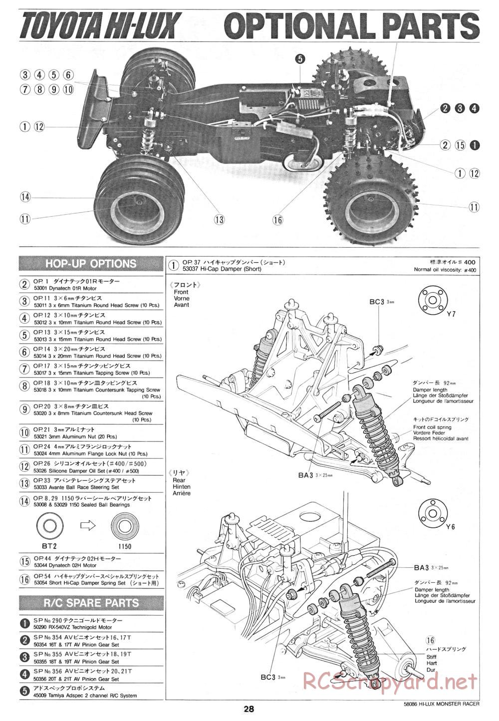 Tamiya - Toyota Hilux Monster Racer - 58086 - Manual - Page 28