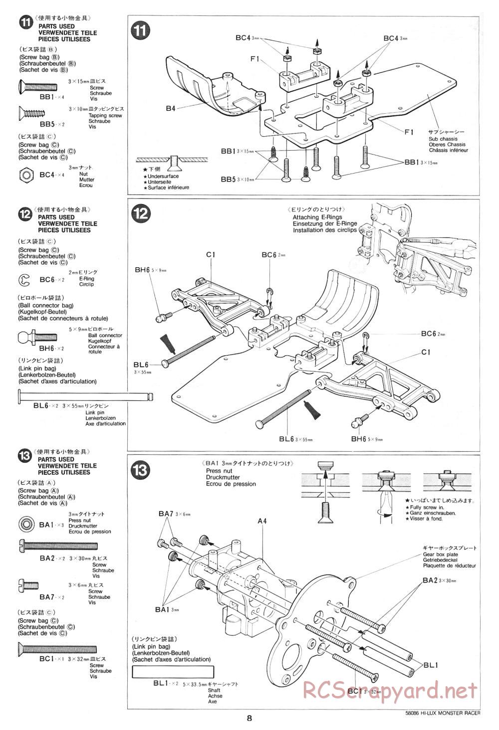 Tamiya - Toyota Hilux Monster Racer - 58086 - Manual - Page 8