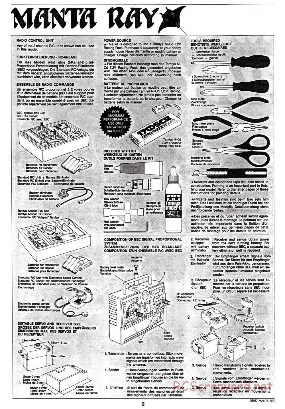 Tamiya - Manta Ray - 58087 - Manual - Page 2