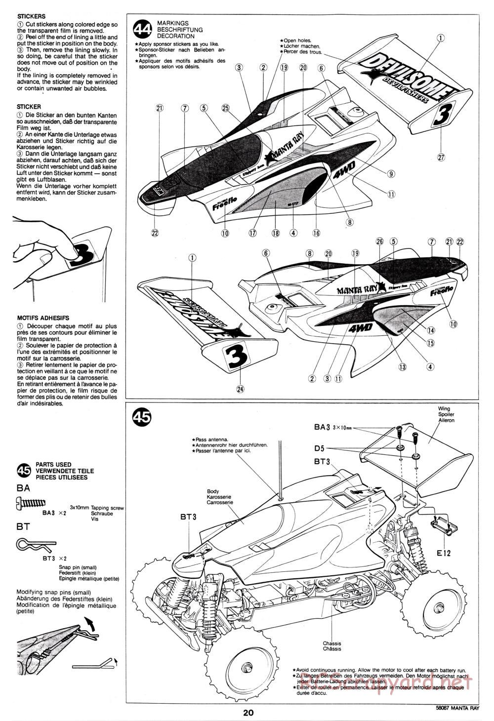 Tamiya - Manta Ray - 58087 - Manual - Page 20