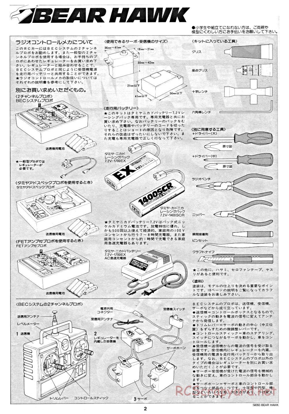 Tamiya - Bear Hawk - 58093 - Manual - Page 2