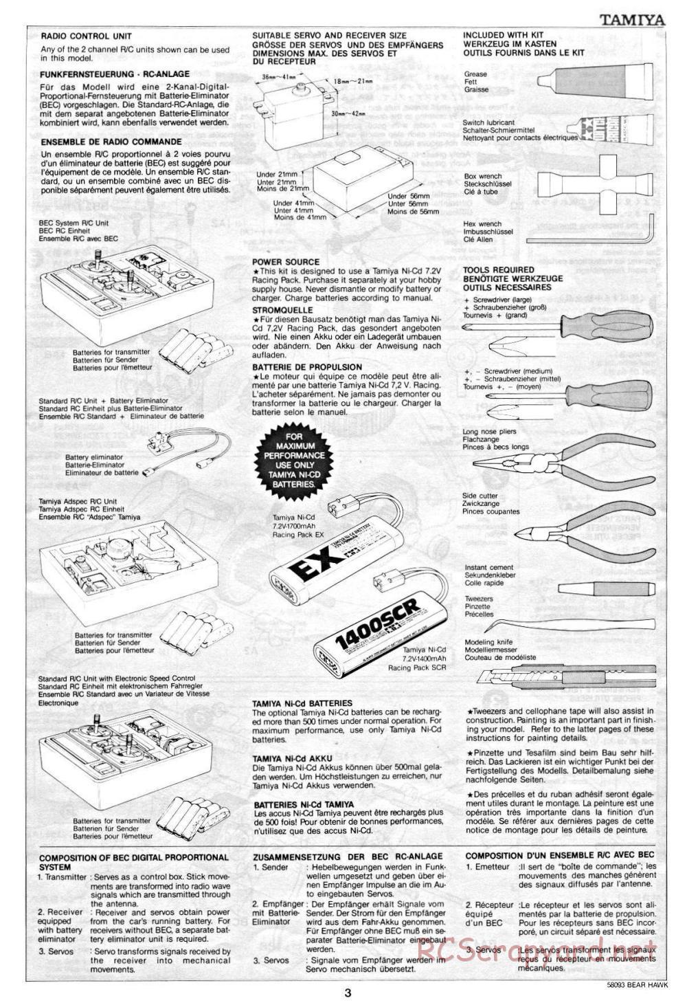 Tamiya - Bear Hawk - 58093 - Manual - Page 3