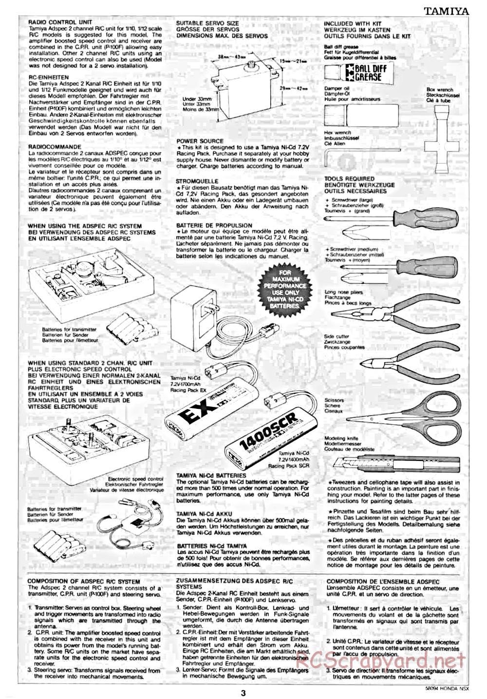 Tamiya - Honda NSX - 58094 - Manual - Page 3