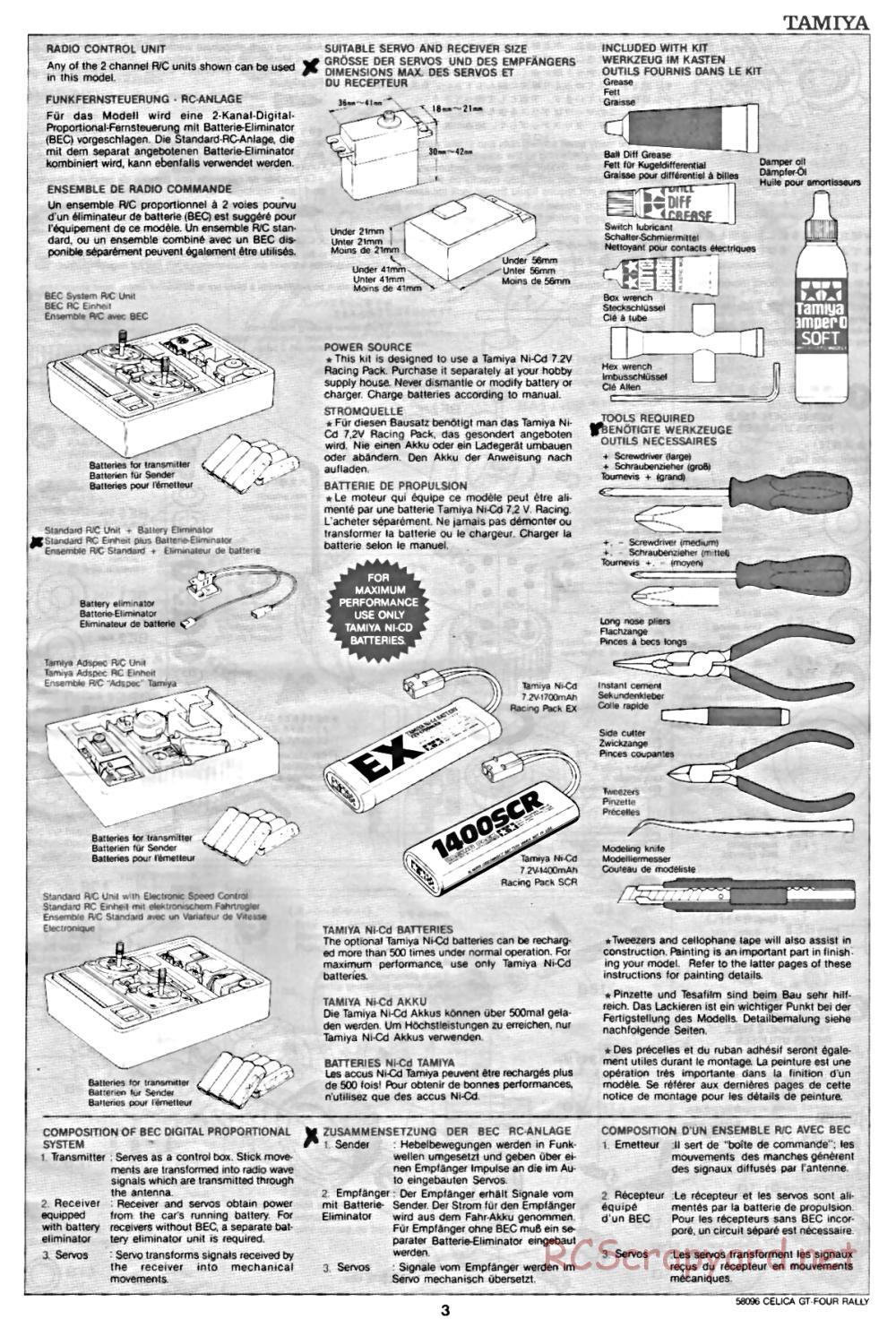 Tamiya - Toyota Celica GT-Four Rally - 58096 - Manual - Page 3