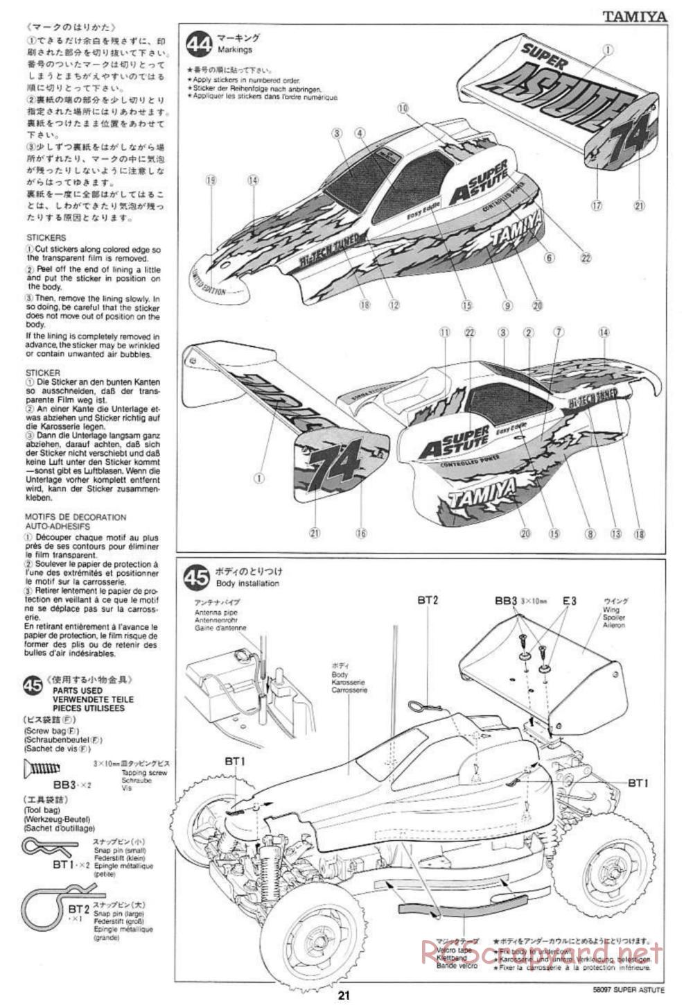 Tamiya - Super Astute - 58097 - Manual - Page 21