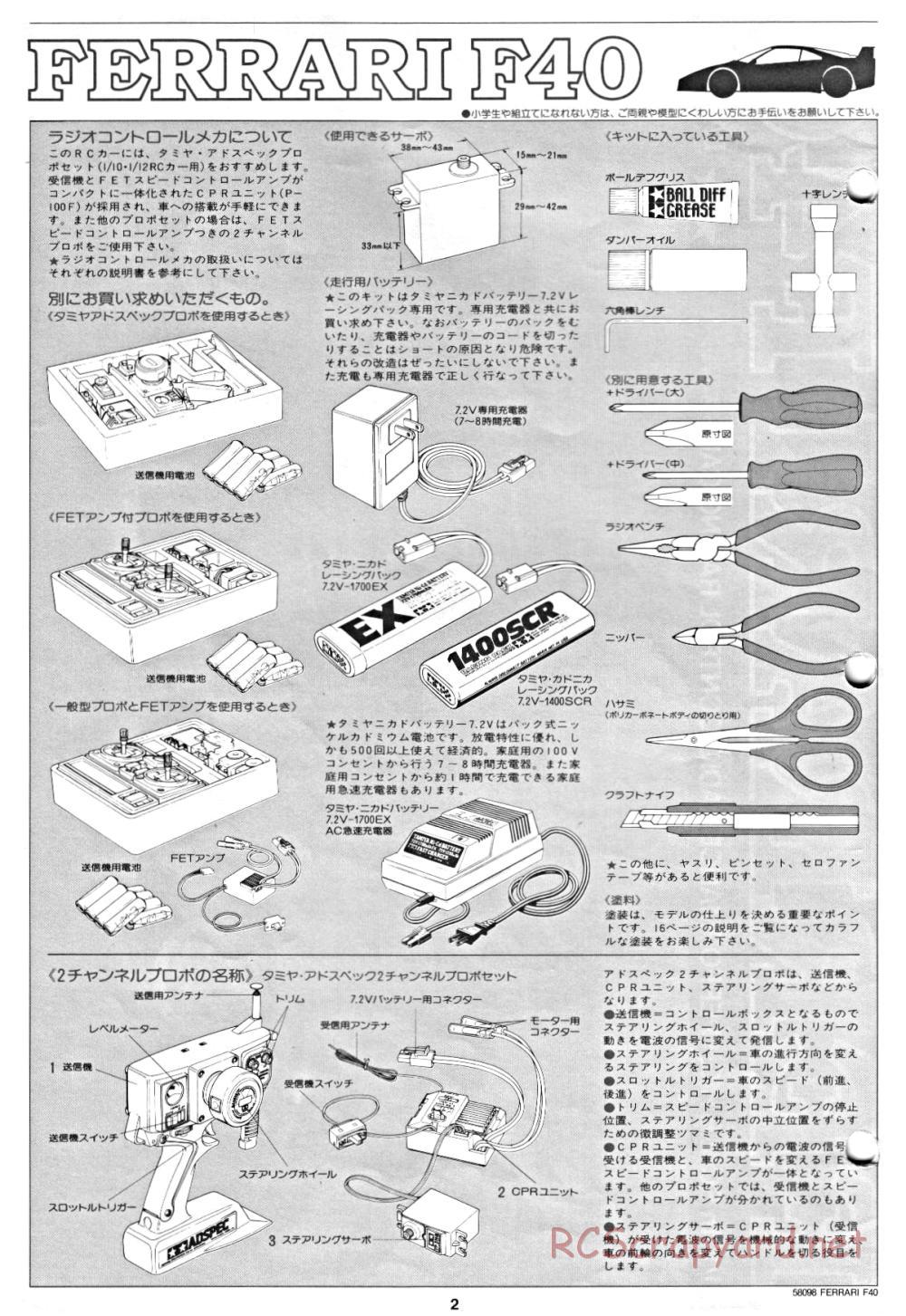 Tamiya - Ferrari F40 - 58098 - Manual - Page 2