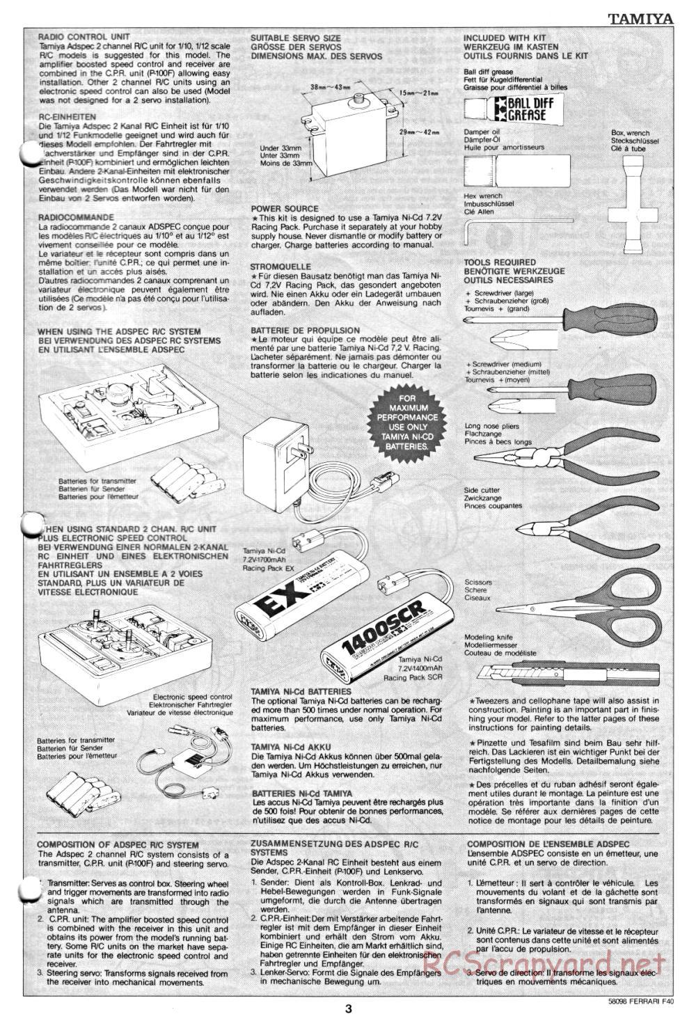 Tamiya - Ferrari F40 - 58098 - Manual - Page 3