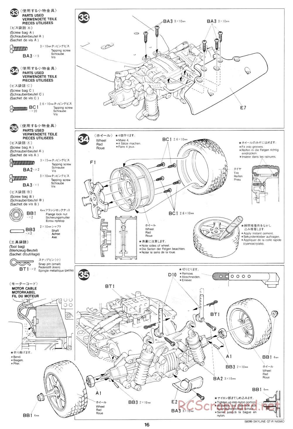 Tamiya - Nissan Skyline GT-R Nismo - 58099 - Manual - Page 16