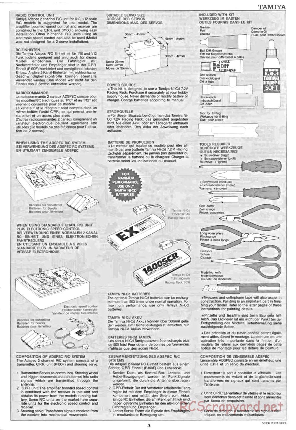 Tamiya - Top Force - 58100 - Manual - Page 3