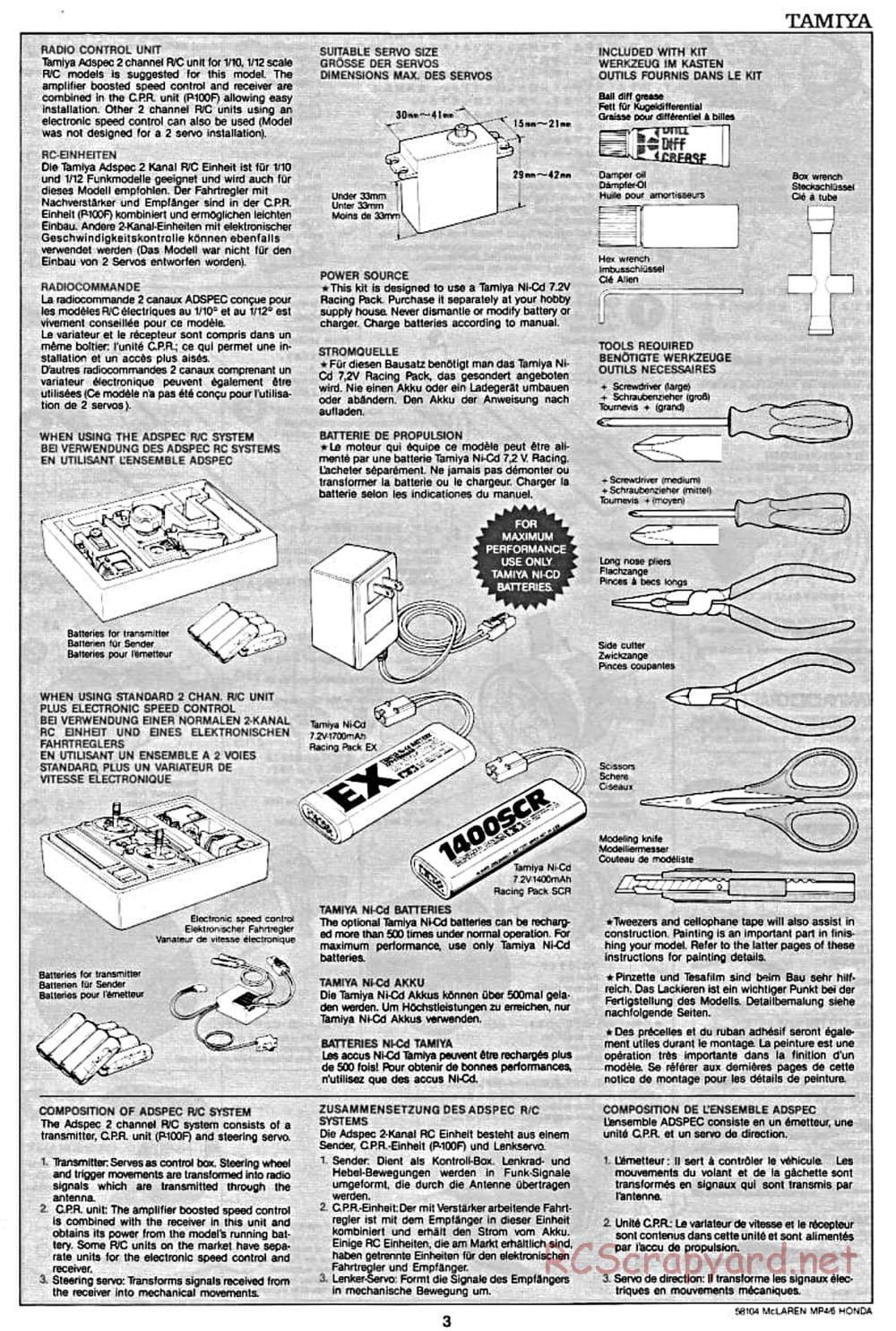 Tamiya - McLaren MP4/6 Honda - F102 Chassis - Manual - Page 3